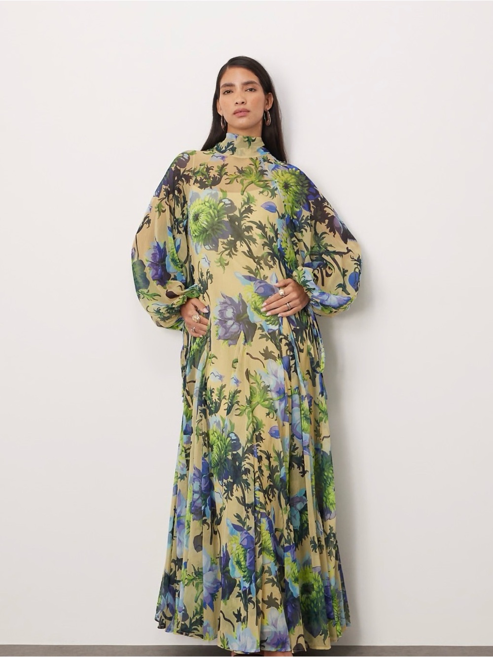 ARRANGE high neck trapeze maxi dress in in bold floral print